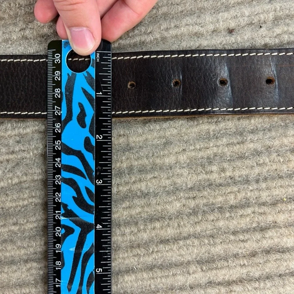 Timberland Mens Dark Brown Leather Belt Contrast Stitch Gunmetal Buckle Size 44
